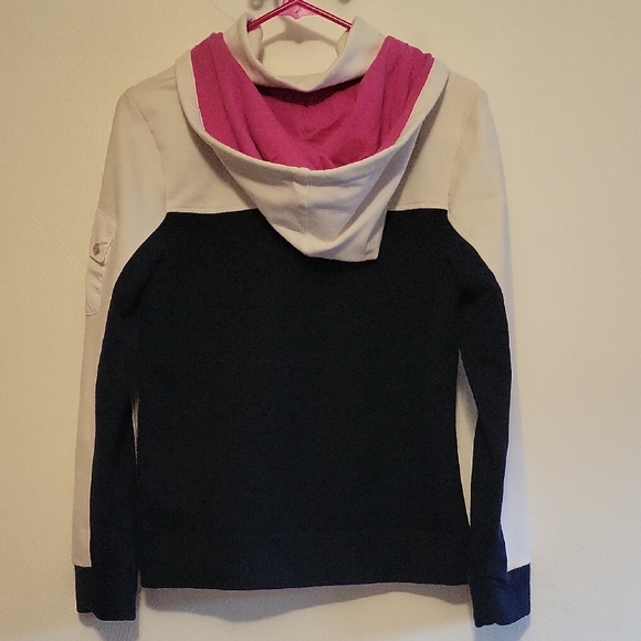 Ralph Lauren Navy and White Zip-Up Hoodie with Pink Lining - Picture 3 of 5